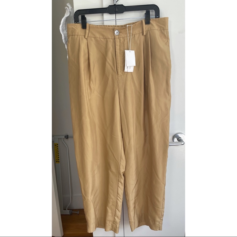 Vince High-Rise Cropped Silk Pants in Gold